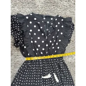 Zara Polka Dot Mini Dress Black White Ruffle Sleeve V-Neck Boho Summer Tassel XS thumbnail 10