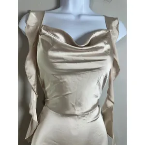 Cider Champagne Satin Cowl Neck Ruffle Mini Dress Cream Sleeveless Party S thumbnail 6