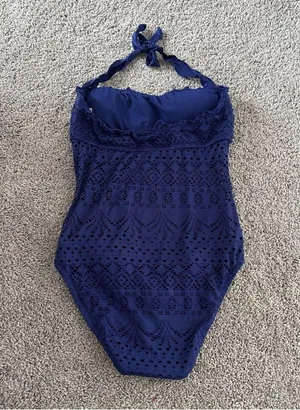 Mossimo Supply Co. Navy Blue Eyelet Lace Crochet One Piece Swimsuit Sz Small thumbnail 4