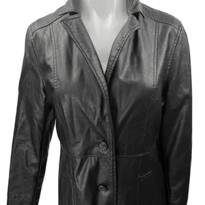 Urban Outfitters Black Faux Vegan Leather Button Up Long Coat Rain Jacket Sz S thumbnail 3