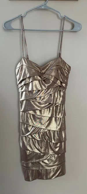 Bisou Bisou Gold Metallic Strappy Tier Bodycon Cocktail Dress thumbnail 1