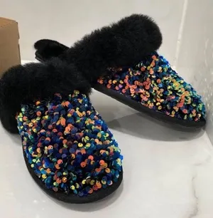 multi-sparkle fur slip ons thumbnail 1