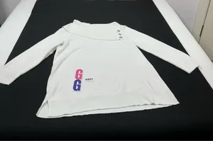 Womans Excellent Cable & Gauge Pullover Sweater Large White 3/4 Sleeve Cowl Neck thumbnail 1