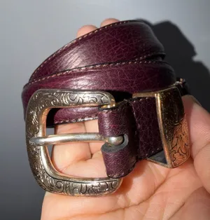 Full Grain Cowhide Leather Belt 36 Burgundy Silver Tone Buckle‎ USA Style thumbnail 1