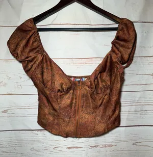Urban Outfitters • Crop Top • Snakeskin Print • Brown • Medium thumbnail 1