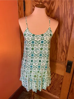 Roxy Green White Geometric Mini Dress Small Adjustable Strap Beach Sundress thumbnail 10