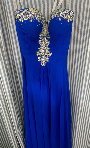 Tony Bowls royal blue strapless prom dress thumbnail 1