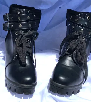Black Laced up Platform Buckled Boot thumbnail 1