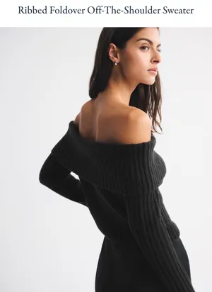 Abercrombie Ribber Foldover Off the Shoulder Black Sweater thumbnail 2