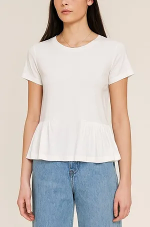 Aritzia Sunday Best Minerva Peplum Top XS White Short Sleeve Chic Spring Minimal thumbnail 1
