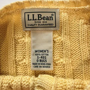 LL Bean Butter Yellow Cable Knit Cotton Button Up Cardigan Sweater Size SMALL thumbnail 7