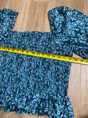 J. Crew Teal and Black Floral Smocked Peplum Blouse thumbnail 5