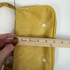Art Class Y2K‎ Style Mini Bag Wristlet Yellow Corduroy Purse Embroidered Flowers Cottage thumbnail 12