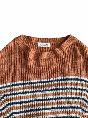 Listicle Women's Small Brown Striped Chunky Knit Sweater Oversized Pullover thumbnail 3
