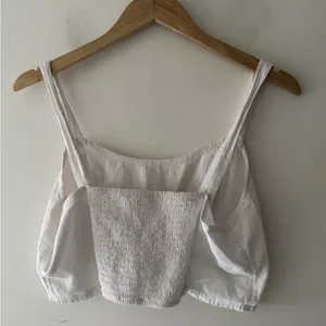 Aerie White Smocked Cotton‎ Woven Corset Cropped Tank Top thumbnail 4