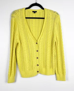 Talbots Women's Open‎ Knit Button Front Cardigan Yellow Sz XL thumbnail 1