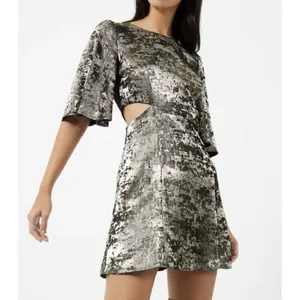 NEW FRENCH CONNECTION Alara Metallic cut out mini dress XSMALL Womens Night Out thumbnail 3