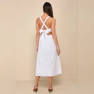 NEW Lulus Strolling Sicily White Pleated Backless Midi Dress With Pockets Sz XL thumbnail 5