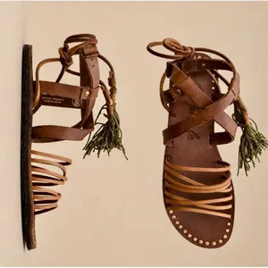 933|Free People Studded Boho Hippie Leather Gladiator Sandals Brown Women 37 6.5 thumbnail 13