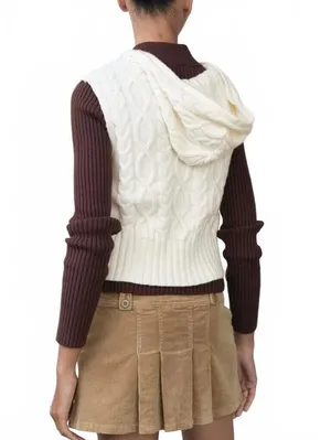 Mango Cable-Knit Gilet with Hood NWT Ecru Small thumbnail 2