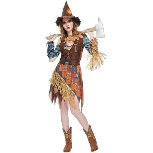 EraSpooky Women's Wicked Scarecrow Halloween Costume Straw Dress & Hat SMALL thumbnail 3
