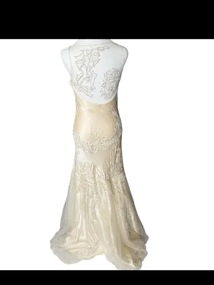 VTG Sue Wong Nocturne Silk Beaded Mermaid Wedding Dress Ivory Gown Sequin formal thumbnail 2