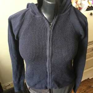 Athleta navy blue high low hooded zipped cardigan thumbnail 1