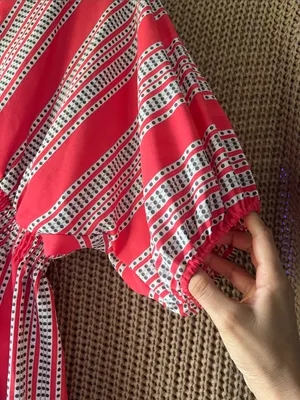 Red Striped V‑Neck Tiered Midi Dress thumbnail 3