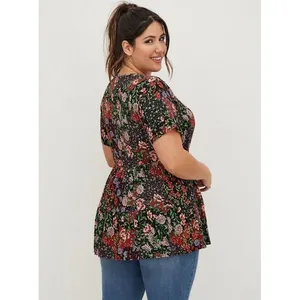 Torrid Black Floral Textured Stretch Rayon Babydoll Top Size‎ 0 L 12 NEW thumbnail 2