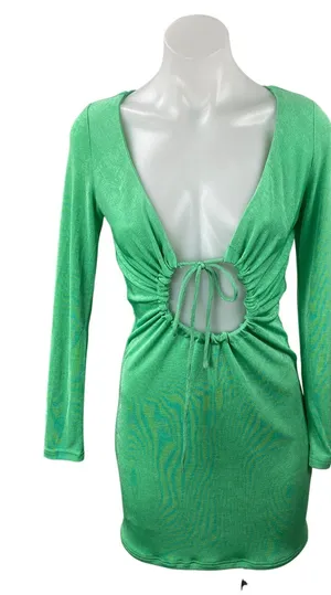 Superdown Women's Green Long Sleeve Plunge Ring Tie Mini Bodycon Dress Size M thumbnail 1