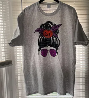 Halloween leopard pumpkin spider spooky girl graphic print t-shirt, size XL thumbnail 6