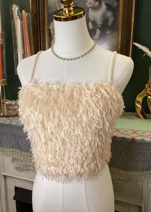 Willow + Root Cream Shaggy Faux Fur Cami Top T42774NBK Medium NEW thumbnail 1
