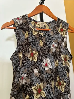 Vintage 90s Y2K Plisse Stretch Crepe Crinkle‎ Textured Tank Top Floral Small thumbnail 2