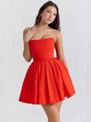 House of CB Emmanuela Italian Tomato Strapless Pleated Mini Dress XS TALL thumbnail 5