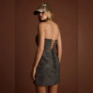 🍒 12th Tribe “Smokeshow Embroidered Vegan Leather Strapless Mini Dress” Small 🍒 thumbnail 4