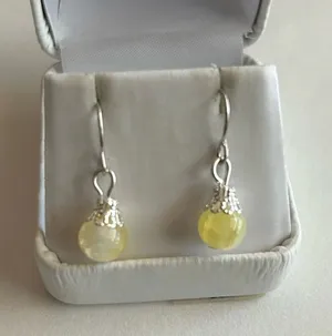 3/$20 Yellow and White Dual Crystal Ornate Silver Plated Dangling Drop Earrings thumbnail 1