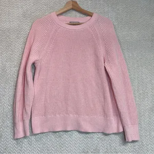 J. Crew Womens Powder Pink Cable Knit Crewneck‎ Barbiecore Sweater Large thumbnail 4