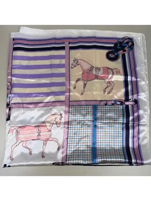Horse Equestrian Satin Scarf 90x90cm Pink Blue Square thumbnail 2