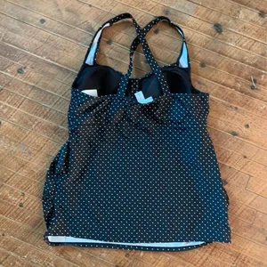 Motherhood Maternity black & white polka dot ruched side L tankini top thumbnail 2