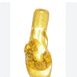 NEW JEFFREY CAMPBELL Fleuris Jelly Flip Flop In Gold Glitter thumbnail 2