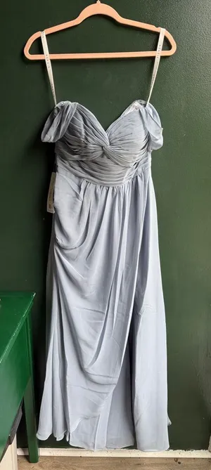 Azazie Powder Blue off the shoulder Millie bridesmaid Dress thumbnail 1