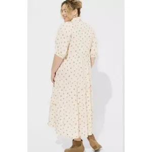 Torrid Cream Floral Button Challis Tiered Hi-Low Relaxed Maxi Dress‎ Women's 2X thumbnail 3