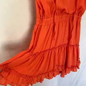 Adrienne bright orange sleeveless summer‎ sundress women's size large frilly thumbnail 4