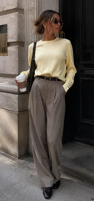 Zara Soft Lemon Crewneck Sweater with Cuff Buttons thumbnail 1