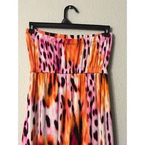 Apt. 9 Pink Orange Abstract Animal Print‎ Strapless Maxi Dress Tropical Medium thumbnail 11