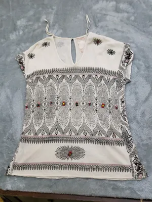 Free People New Romantics Size S/P Knit Top Gemstone Accents Short Sleeve thumbnail 1