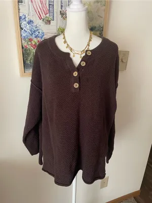 Free People Beach Hailee Henley Sweater in Hot Fudge Brown Size Large thumbnail 4