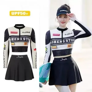 three-Piece Swimsuit Set Women Black White NEW UPF‎ 50+ Long Sleeve Skirt xs thumbnail 2