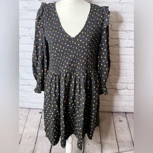 Madewell lucie smocked v neck mini dress Black Dress with Gold Dots size medium thumbnail 5