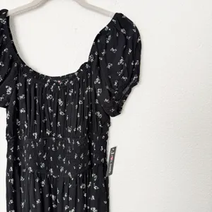 [Justify] Black Puff Sleeve Smocked Floral Print Wide Leg Jumpsuit NWT Sz Large thumbnail 7